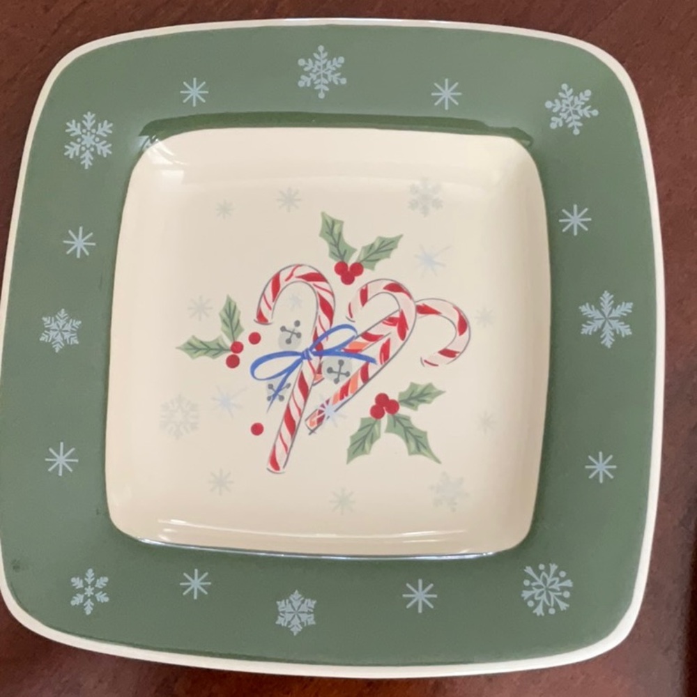 Longaberger pottery Christmas set of two cocktail plates. Christmas Holiday. - Picture 2 of 5